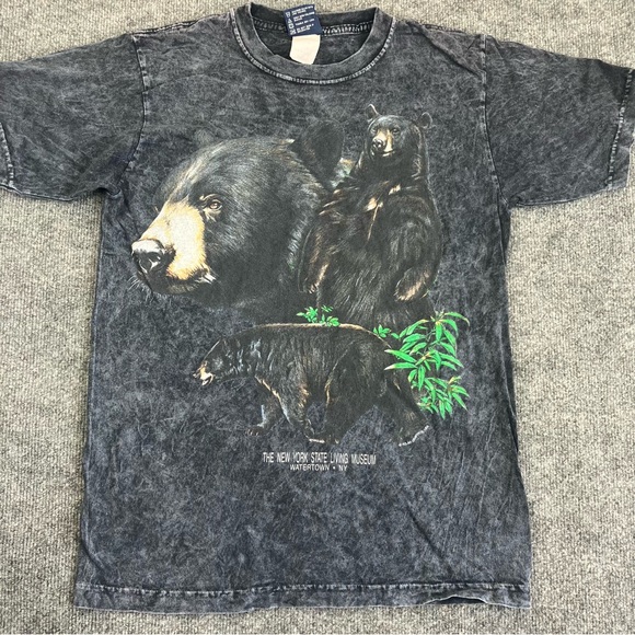 Polar Graphics Unisex Grey Wash Tie Dye Black Bear Graphic T-Shirt Size Small - Picture 2 of 9